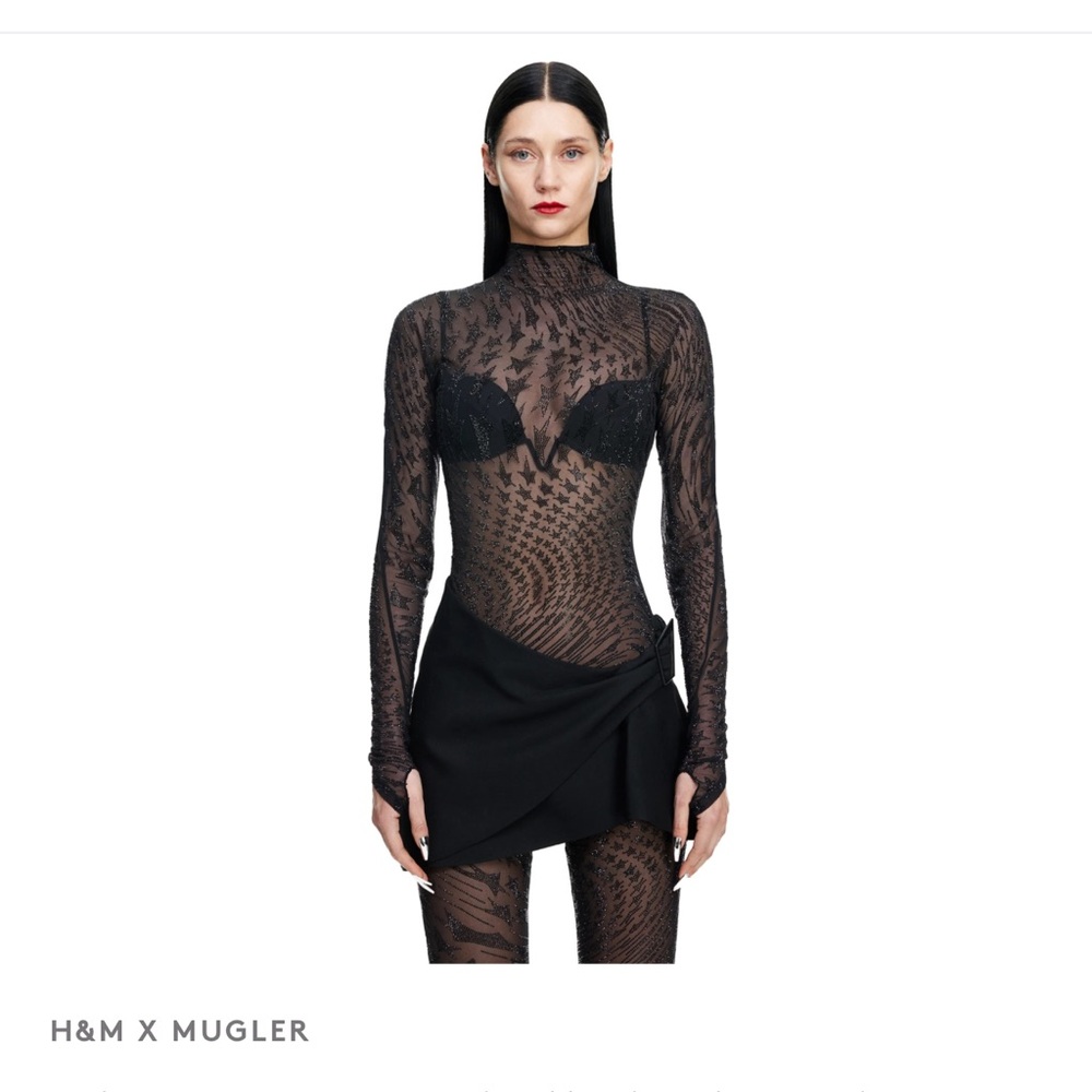 MUGLER × H&M RHINESTONE-EMBELLISHED MESH TOP SHIRT